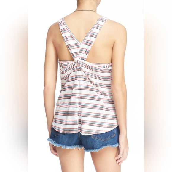 NWT Free People We The Free Linen Twist Back White Striped Tank Top XS - Picture 2 of 8